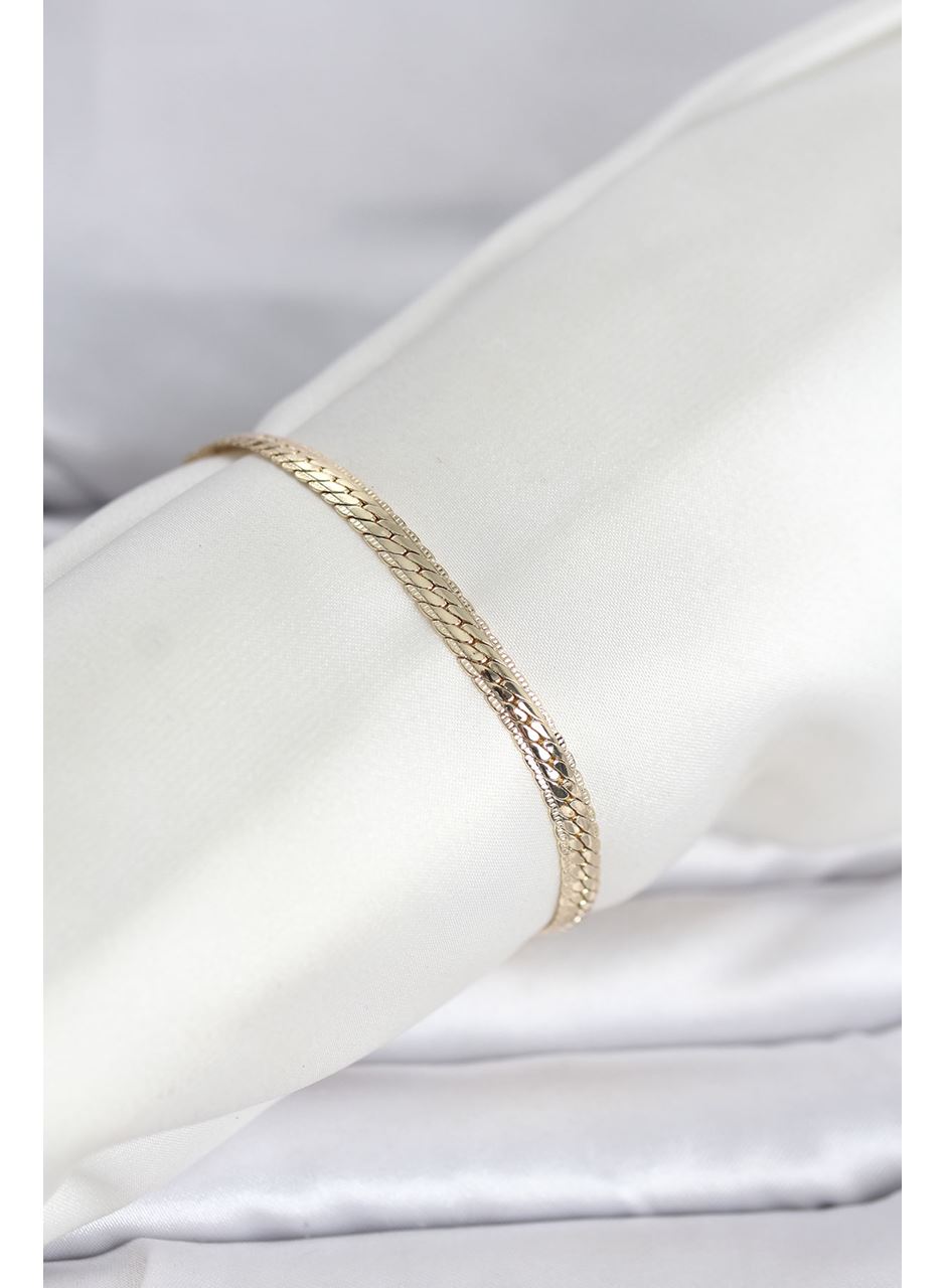 CM 14K Gold Renk Lazerli Yassı Zincir Model Kadın Bileklik