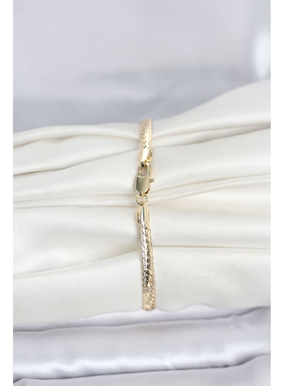 CM 14K Gold Renk Lazerli Yassı Zincir Model Kadın Bileklik