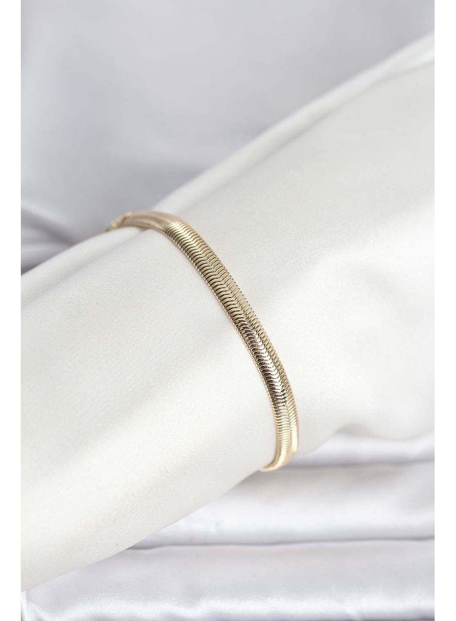 CM 14K Gold Renk Yassı Zincir Yılan Model Kadın Bileklik