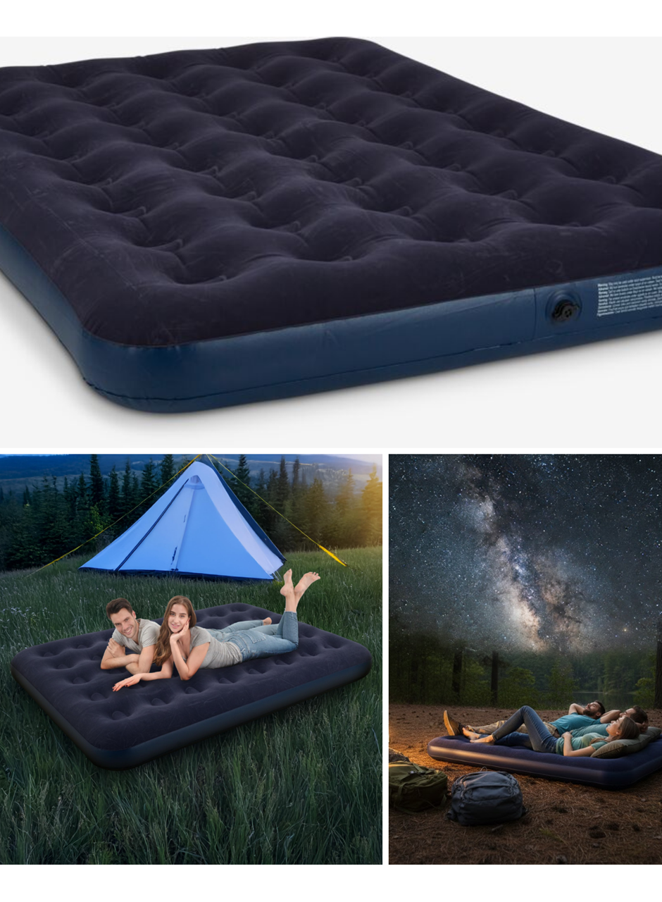 Konforlu Çift Kişilik Şişme Yatak Flokeli Yüzey Dayanıklı Gövde