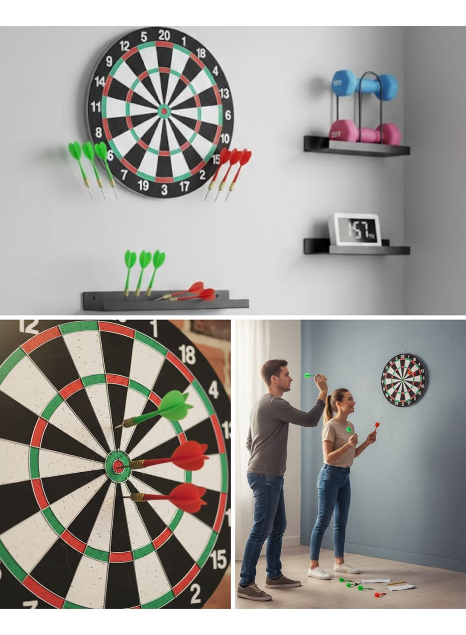 Şık Tasarımlı 15 İnç Dart Tahtası Metal Uçlu 4 Ok Seti