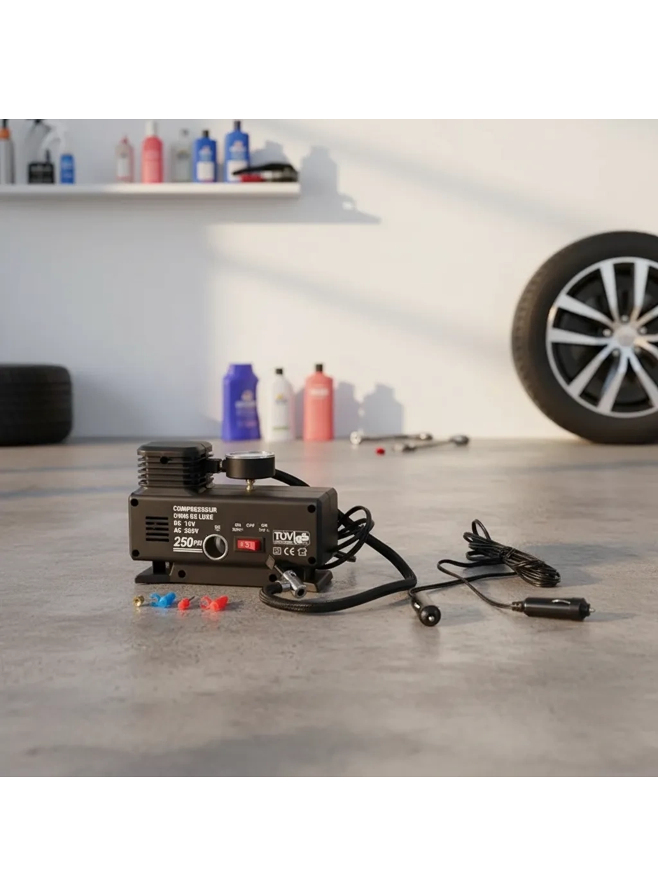 250 PSI Oto Hava Kompresörü - 220V ve 12V Uyumlu Yol Yardım Lastik Şişirme Pompası (