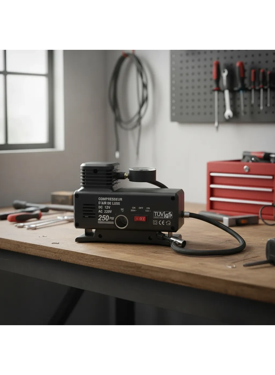 250 PSI Oto Hava Kompresörü - 220V ve 12V Uyumlu Yol Yardım Lastik Şişirme Pompası (