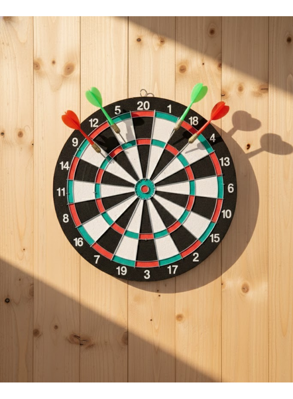 15 İnç Dart Tahtası 4 Metal Uçlu Dart Oku Dayanıklı Ahşap Gövde