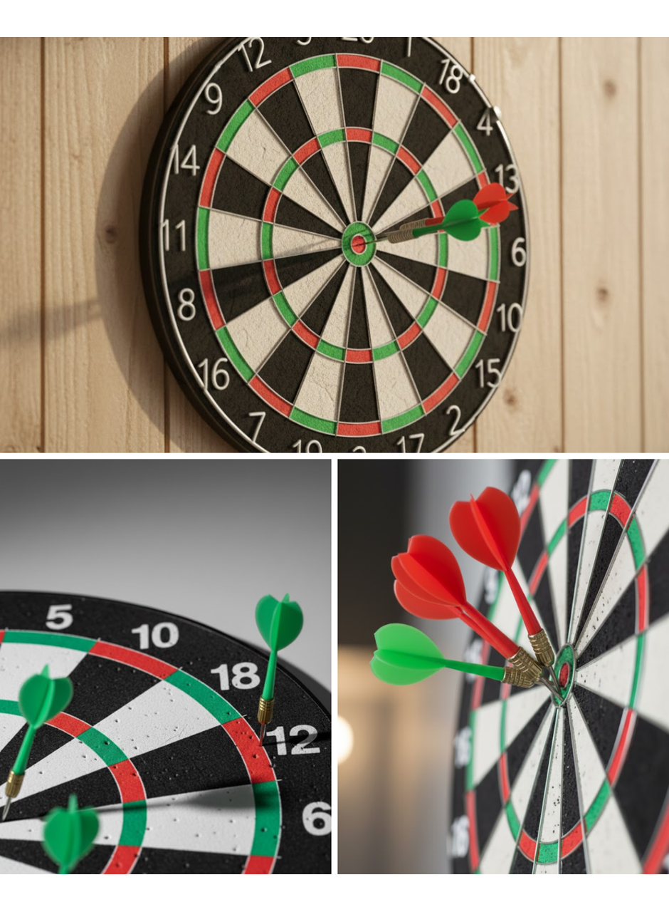 Kaliteli Ahşap Dart Tahtası 12 İnç 4 Adet Metal İğne Uçlu Ok
