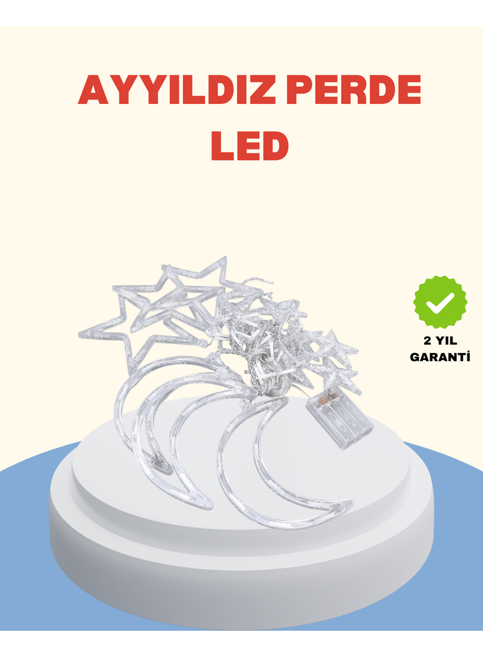 Yıldız Ay Tasarımlı Prizli Perde LED Işık İç Mekan Dekoru