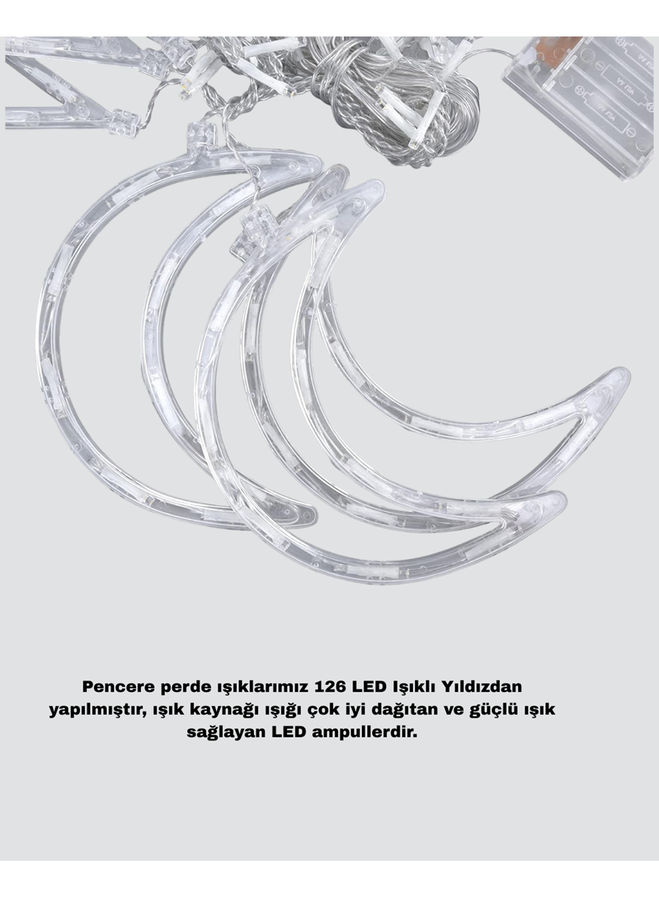 Yıldız Ay Tasarımlı Prizli Perde LED Işık İç Mekan Dekoru