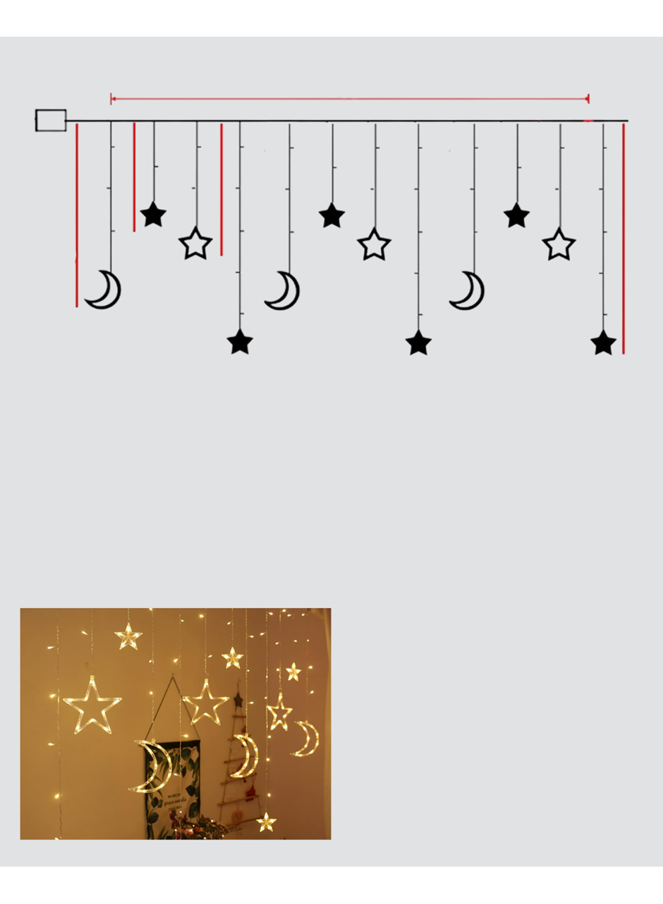126 LED’li Yıldız Ay Perde Işık Prizden Çalışan Dekoratif Aydınlatma