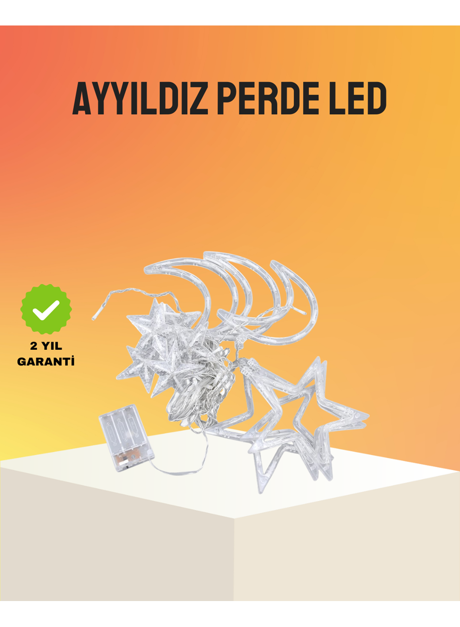 Yıldız ve Ay Figürlü Prizli Perde LED Işık Romantik Ortam Aydınlatması