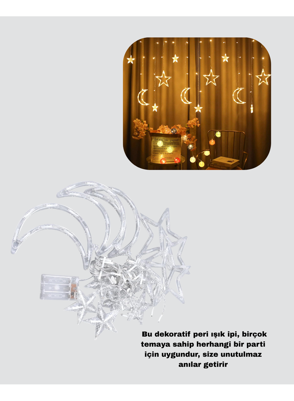 Yıldız ve Ay Figürlü Prizli Perde LED Işık Romantik Ortam Aydınlatması