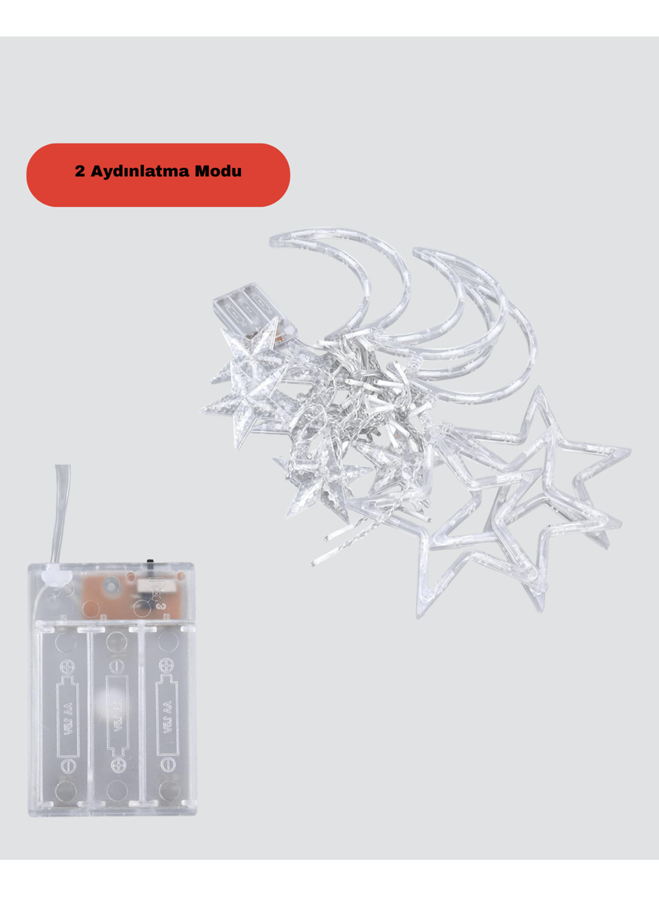 Yıldız ve Ay Figürlü Prizli Perde LED Işık Romantik Ortam Aydınlatması