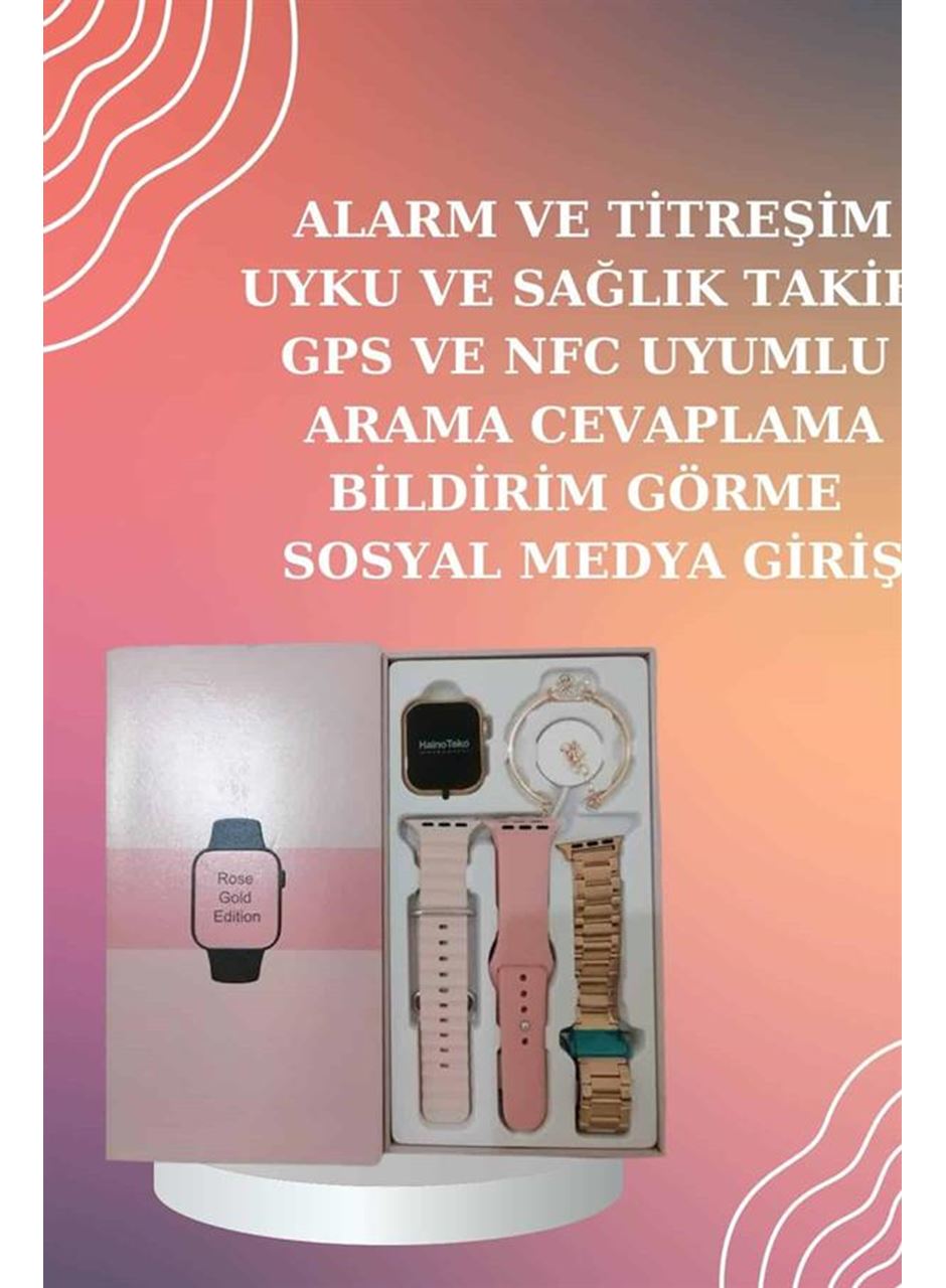 Yeni Nesil Pembe Dokunmatik Ekran Akıllı Saat ve Oyuncu Kulaklığı Kablosuz Bluetooth Kulaklık