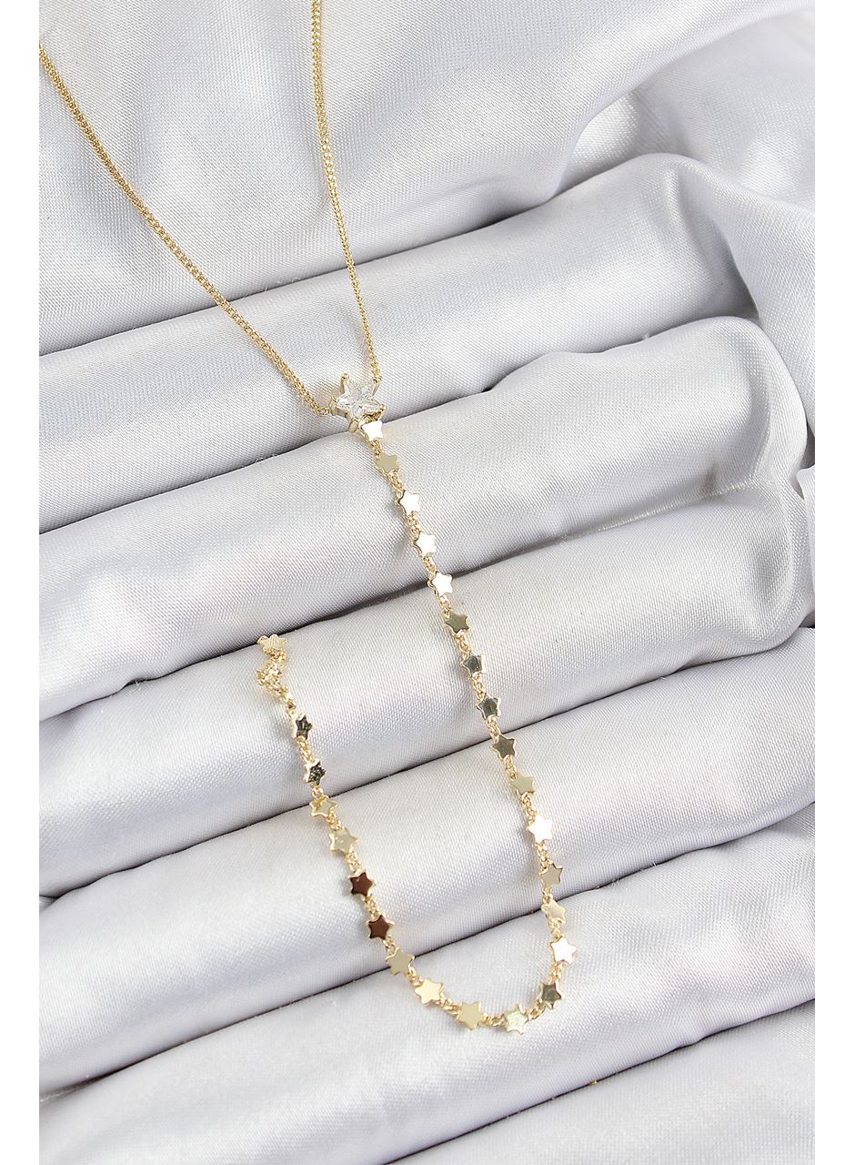 Pirinç Zirkon Taşlı Yıldız Figürlü Y Model Gold Renk Kadın Kolye