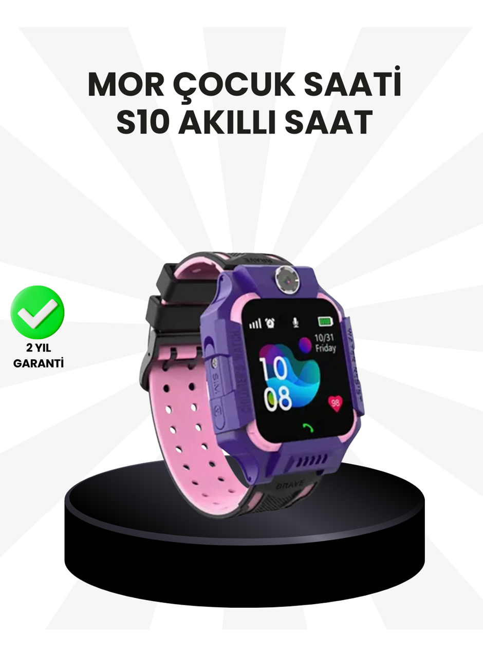 S10 Akıllı Çocuk Saati Mor Model Çift Yönlü Konuşma ve SOS Fonksiyonu
