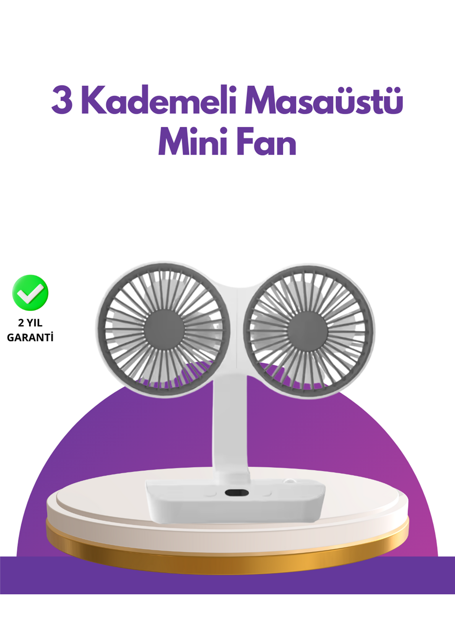 4 Kademeli Hız Ayarlı USB Şarjlı Çift Taraflı Masaüstü Vantilatör