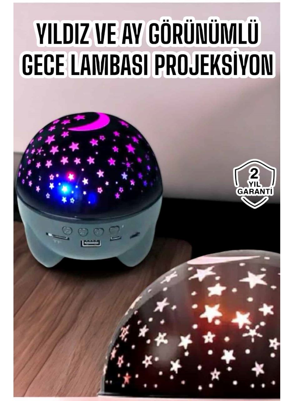 Gece Lambası Projeksiyon Görünümlü Şarjlı Yıldızlı Yuvarlak