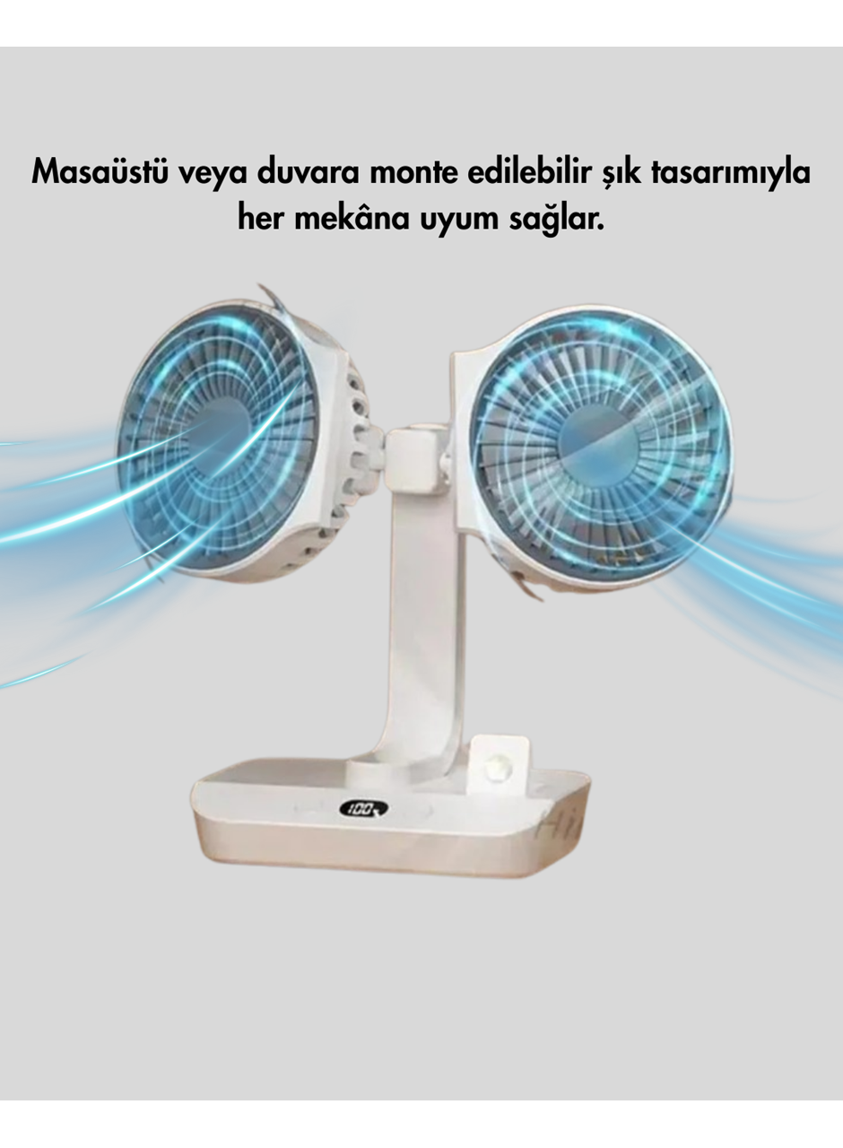 720° Döner Çift Taraflı Masaüstü Vantilatör – USB Şarjlı Sessiz Fan