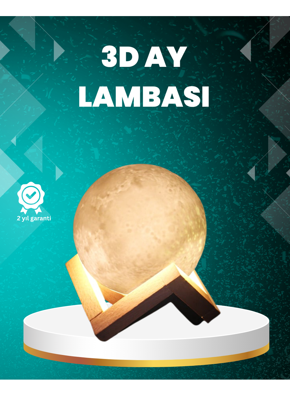 16 Renkli 3D Ay Gece Lambası RGB Modlu Şarjlı