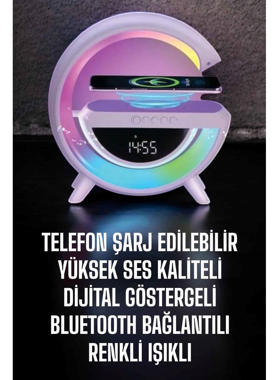 Bluetooth Hoparlör 15W Kablosuz Hızlı Şarj LED Gece Lambası