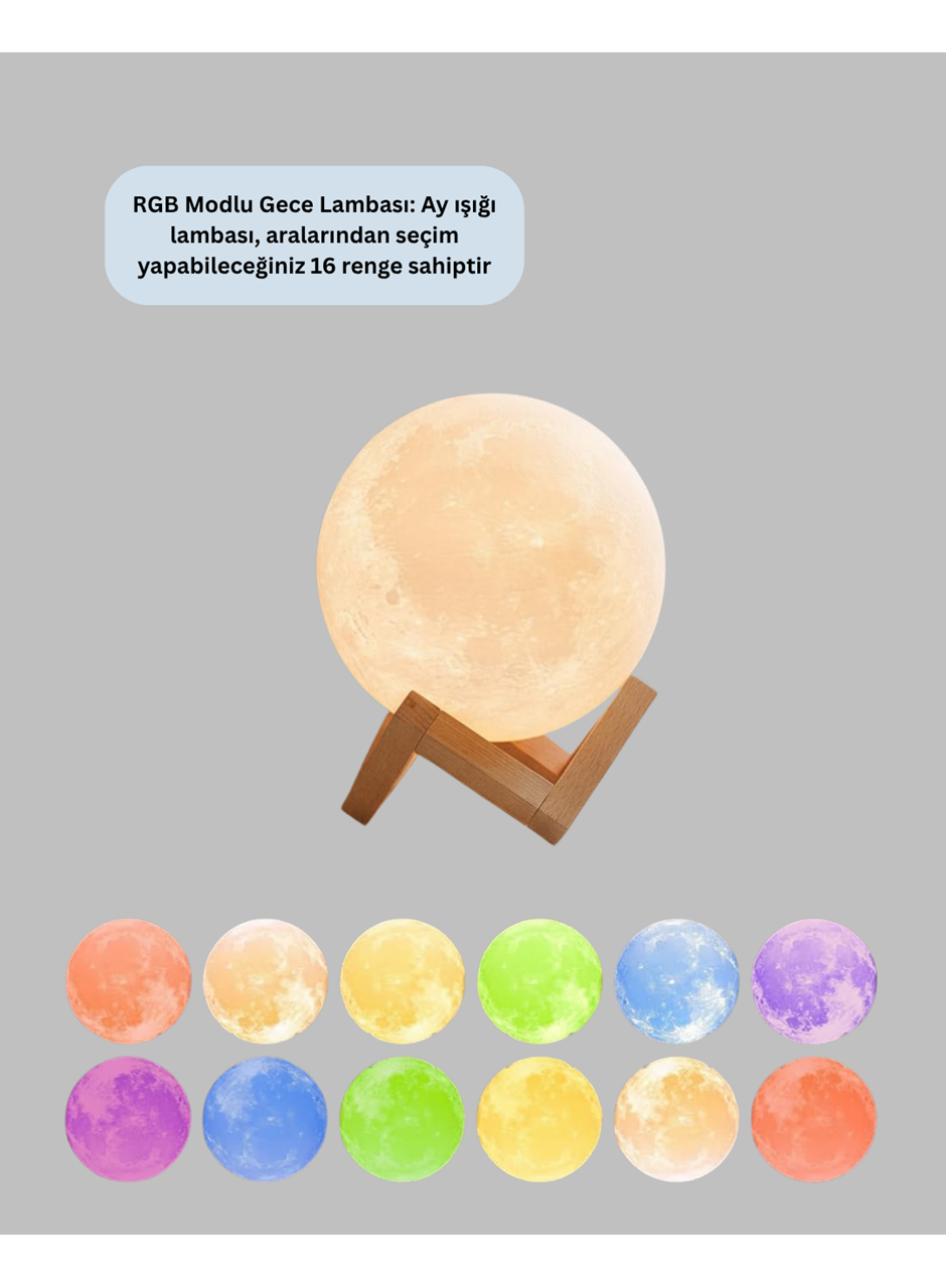 RGB Modlu 16 Renkli Ay Gece Lambası 3D Baskı