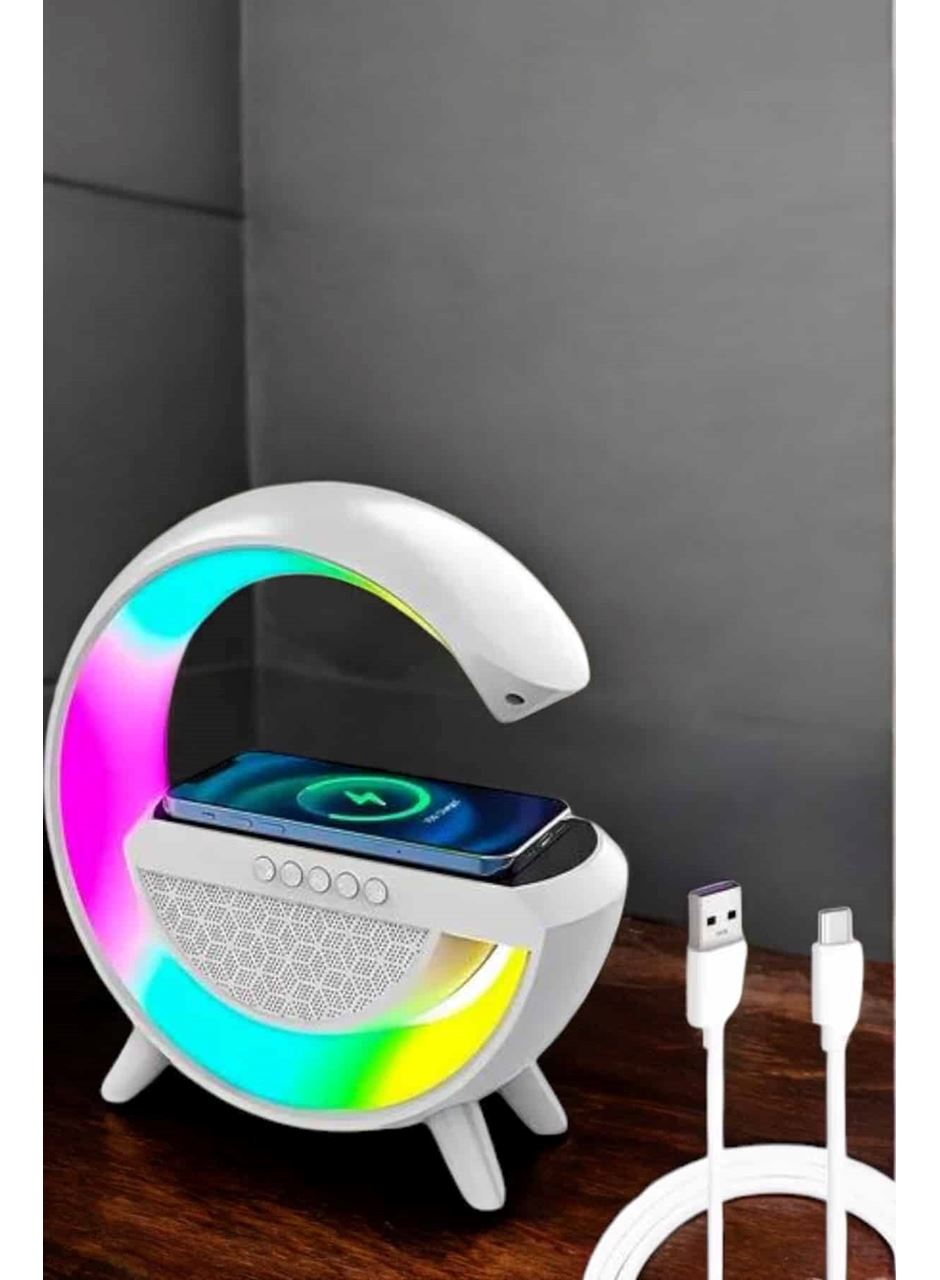 Bluetooth Hoparlör 15W Kablosuz Hızlı Şarj LED Gece Lambası
