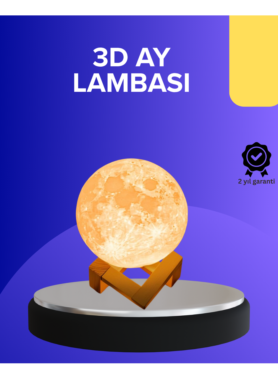 16 Renkli 3D Baskılı Ay Lambası Ahşap Standlı