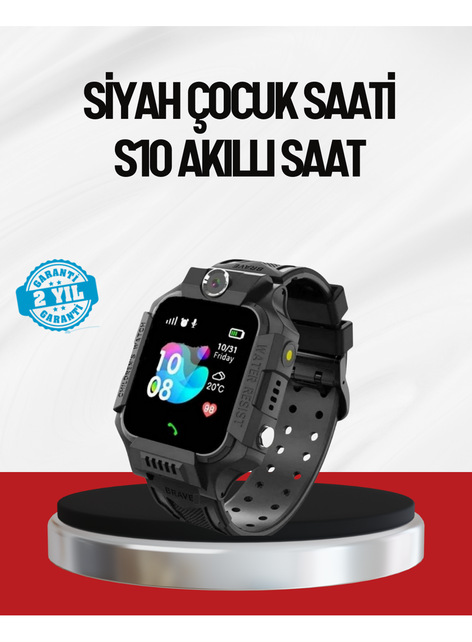 S10 Akıllı Çocuk Saati Siyah Model Çift Yönlü Konuşma ve SOS