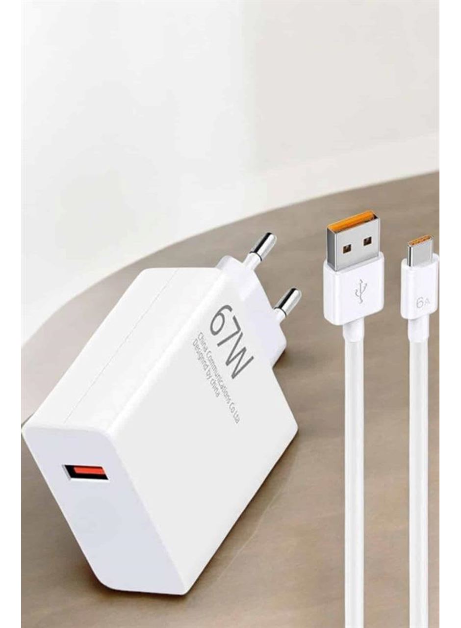 Şarj Aleti 67W Hızlı Şarj Turbo Type-C Uyumlu Şarj Adaptörü Kablosu