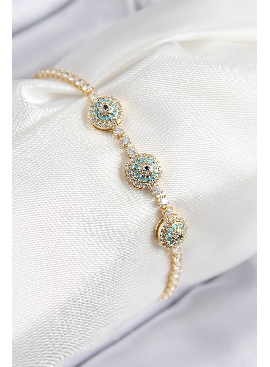 Pirinç Zirkon Taşlı Nazar Model Gold Renk Kadın Bileklik