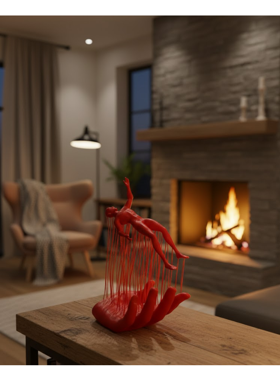 3D El İnsan Figürü Kırmızı Minimal Modern Ev ve Ofis Dekoru 12x18 cm