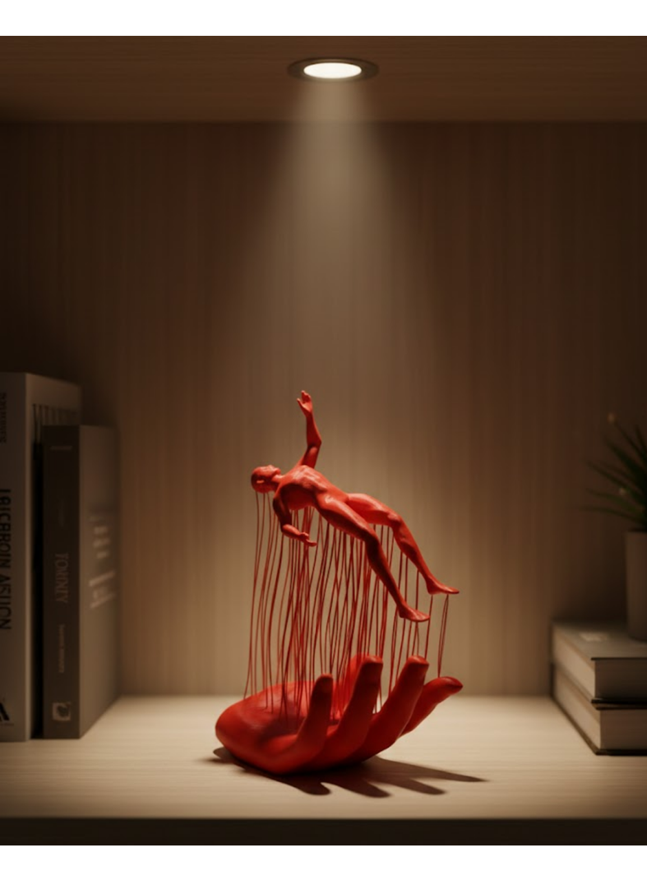 3D El Üzerinde İnsan Figürü Kırmızı Sanatsal Masa Üstü Dekor 12x18 cm