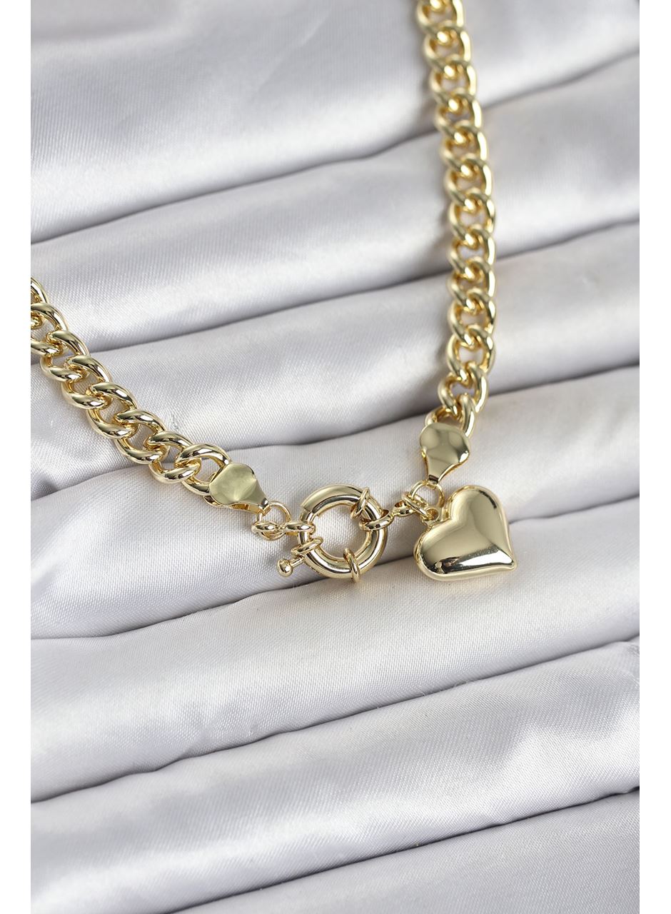 Kalp Detaylı Gold Renk Pirinç Kadın Kolye