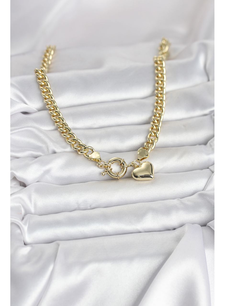 Kalp Detaylı Gold Renk Pirinç Kadın Kolye