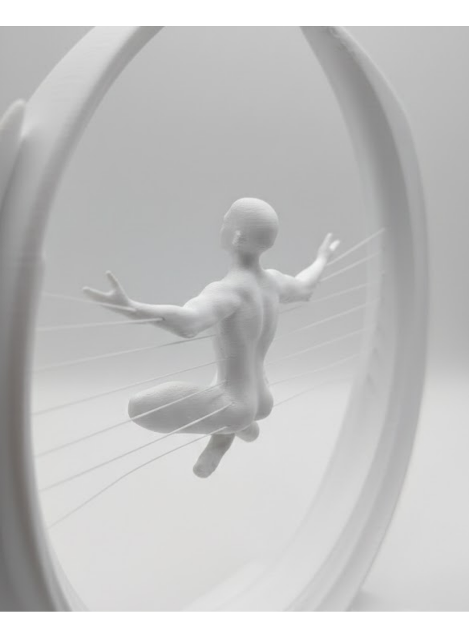 3D Zen Heykeli Beyaz Ay İçinde Meditasyon Figürü Dekoratif Obje