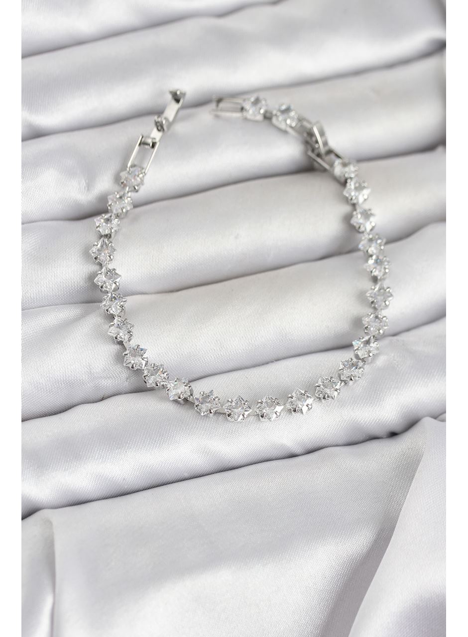 Kare Zirkon Taşlı Gümüş Renk Pirinç Su Yolu Kadın Bileklik