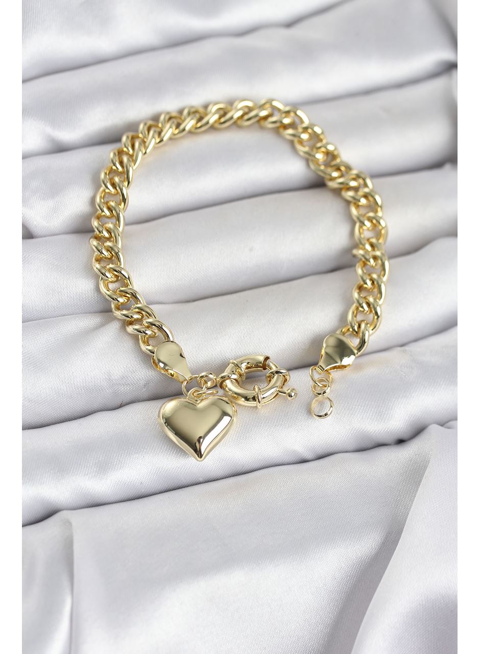 Kalp Detaylı Gold Renk Pirinç Kadın Bileklik