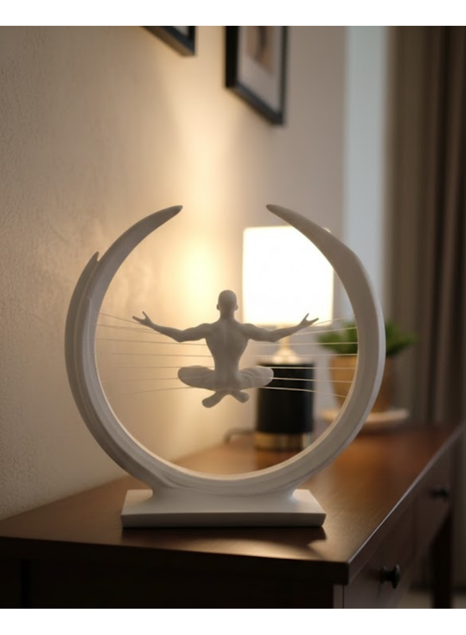 3D Zen Heykeli Ay Formlu Meditasyon Yapan İnsan Figürü Dekor