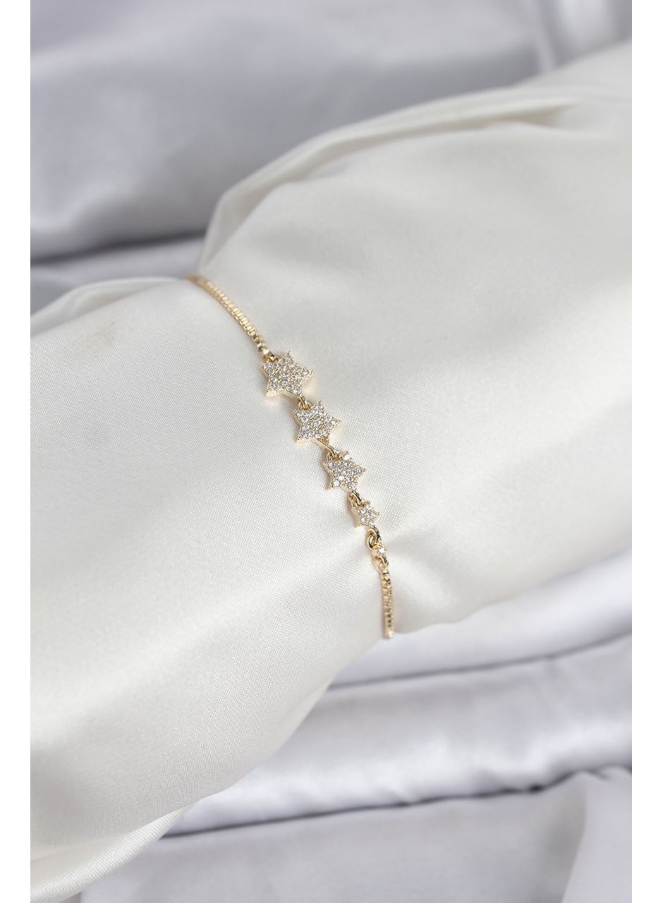 Gold Renk Zirkon Taşlı Yıldız Model Asansörlü Kadın Bileklik