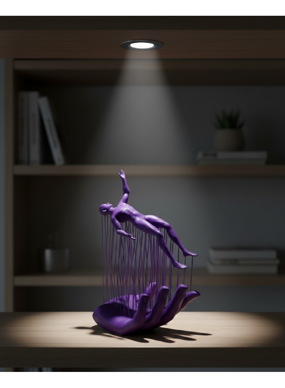 3D El Üzerinde İnsan Figürü Mor Soyut Tasarım Dekor Biblo