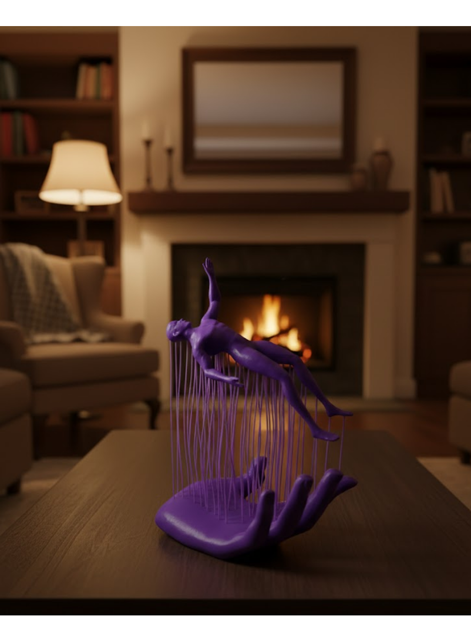 3D El İnsan Figürü Mor Modern Sanatsal Dekoratif Biblo 12x18 cm