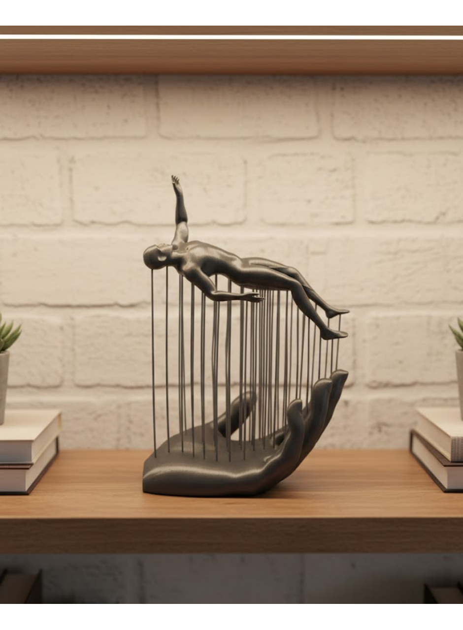 3D El Formlu İnsan Figürü Gri Soyut Tasarım Dekoratif Biblo