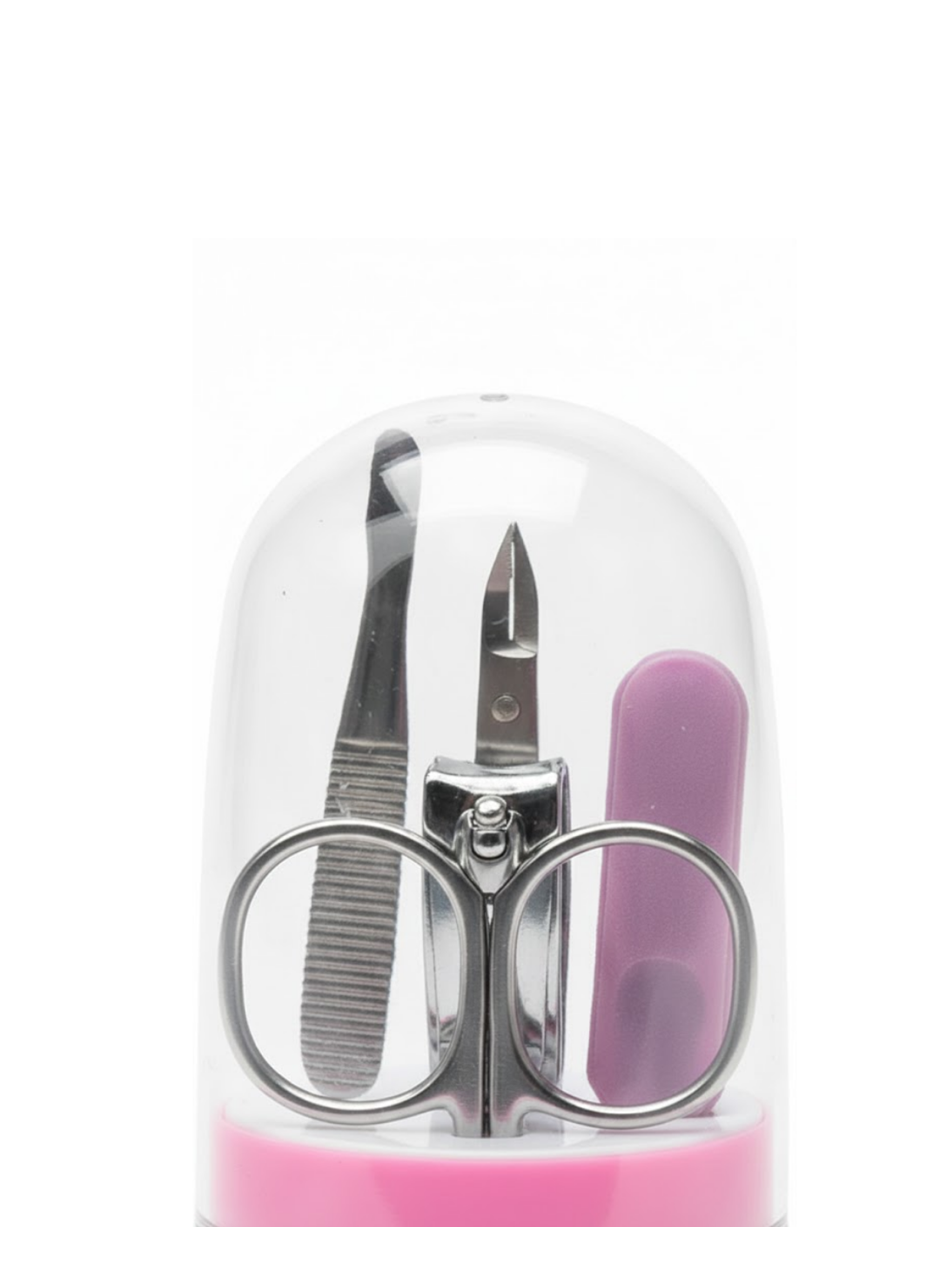 Tırnak Bakım Manikür Pedikür Seti 4 Parça Pembe Kompakt Taşınabilir Tasarım