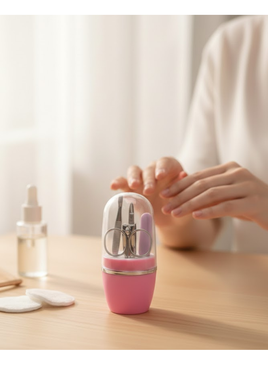 Tırnak Bakım Manikür Pedikür Seti 4 Parça Pembe Ev ve Seyahat Uyumlu