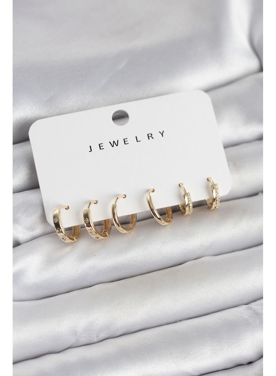 Gold Renk Pirinç 3 Çift Kadın Küpe Seti