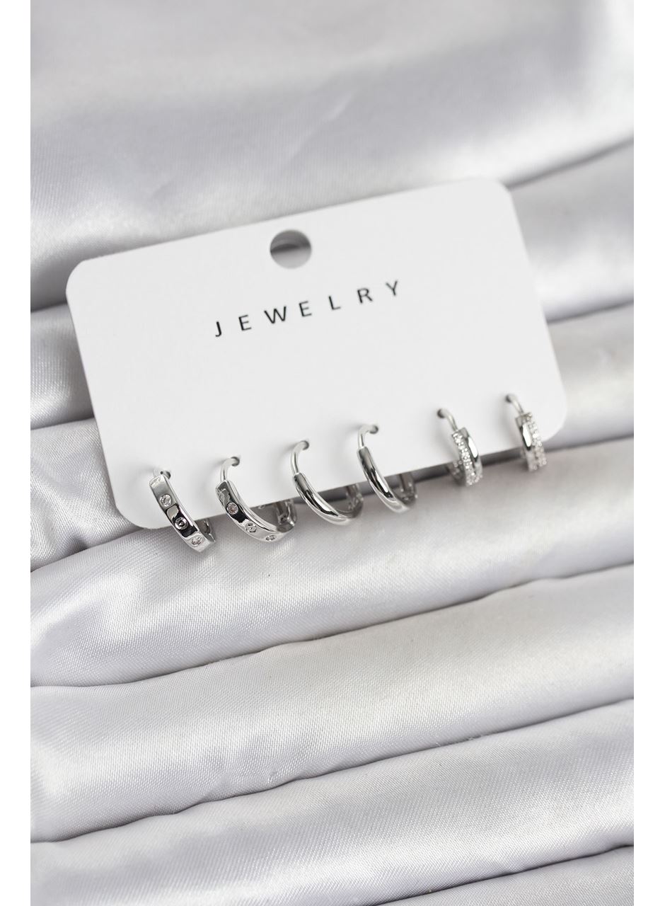 Gümüş Renk Pirinç 3 Çift Kadın Küpe Seti