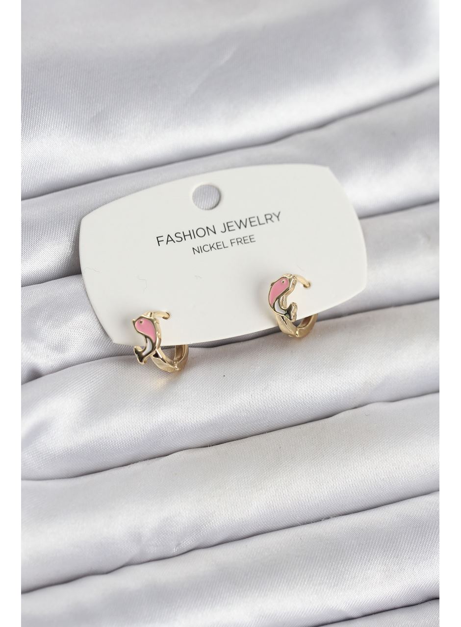 Pembe Yunus Balığı Model Gold Renk Pirinç Çocuk Küpe