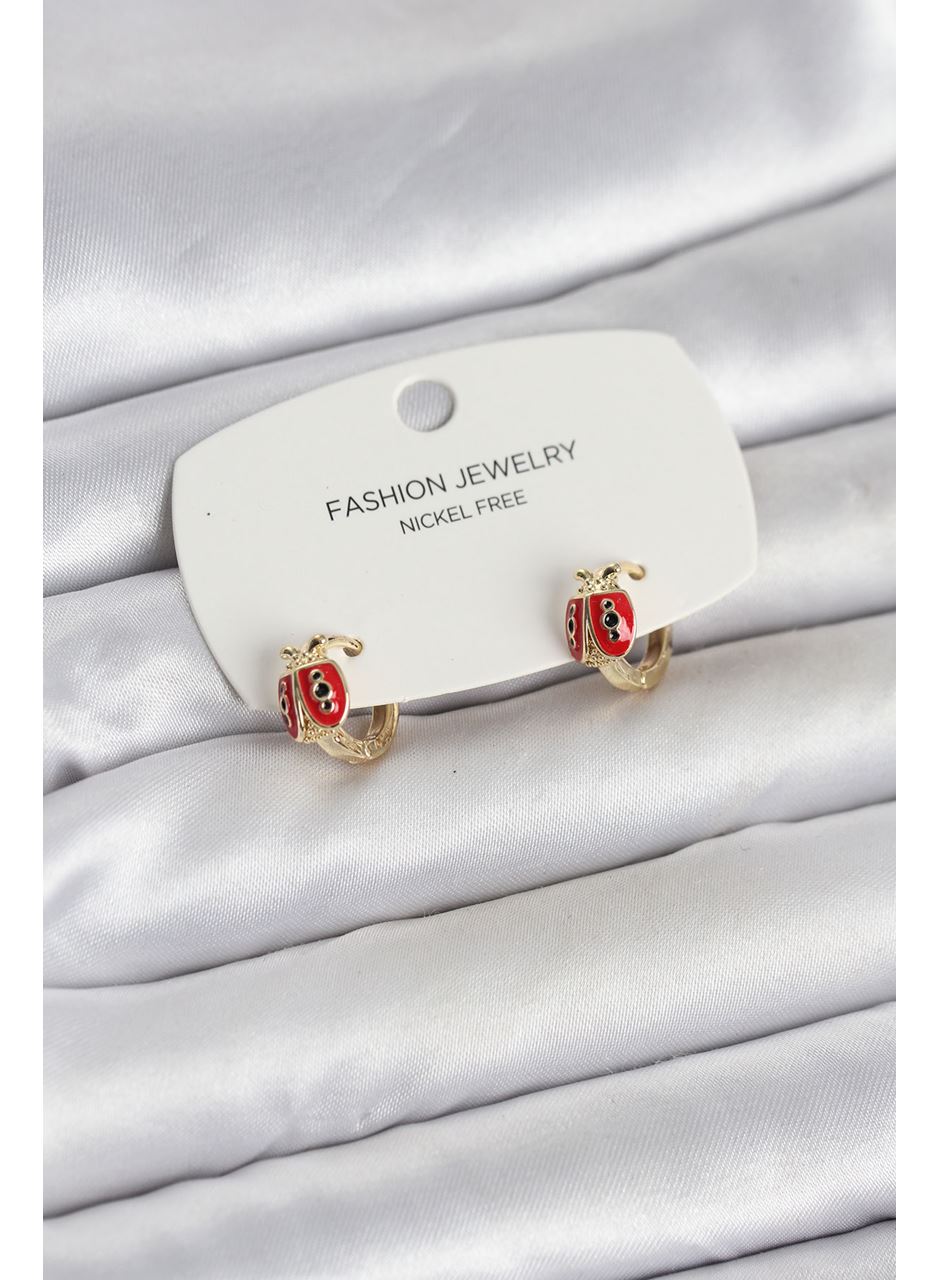 Uğur Böceği Model Gold Renk Pirinç Çocuk Küpe