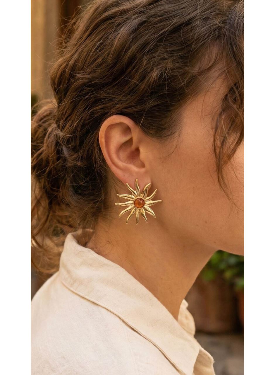 Güneş Model Gold Renk Pirinç Kadın Küpe