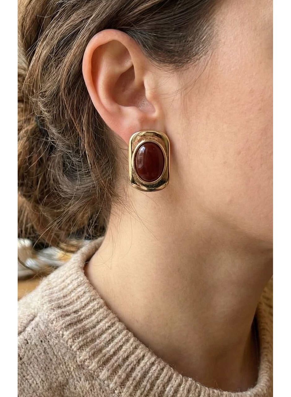 Kahverengi Renk Kare Model Vintage Kadın Küpe