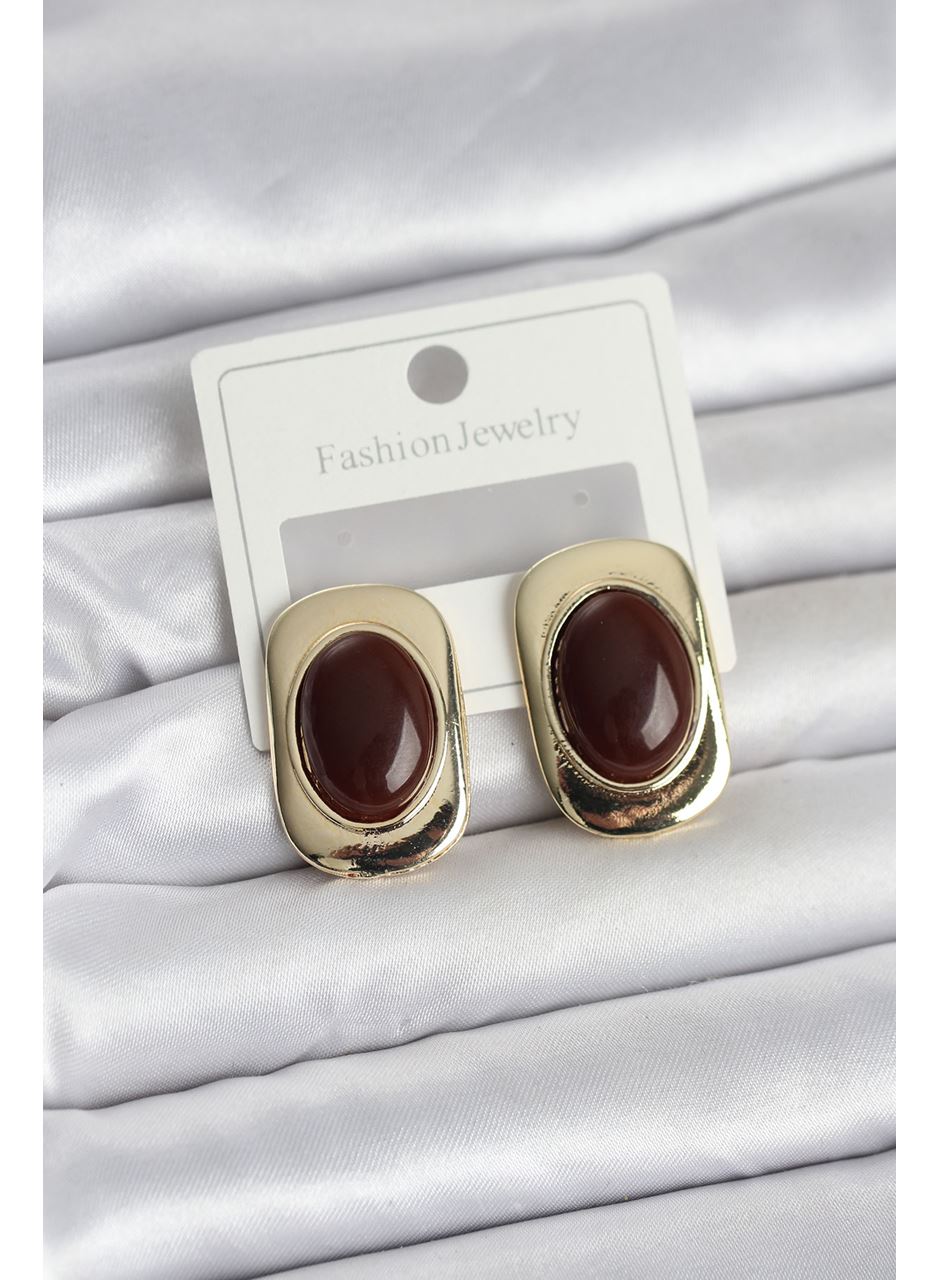 Kahverengi Renk Kare Model Vintage Kadın Küpe